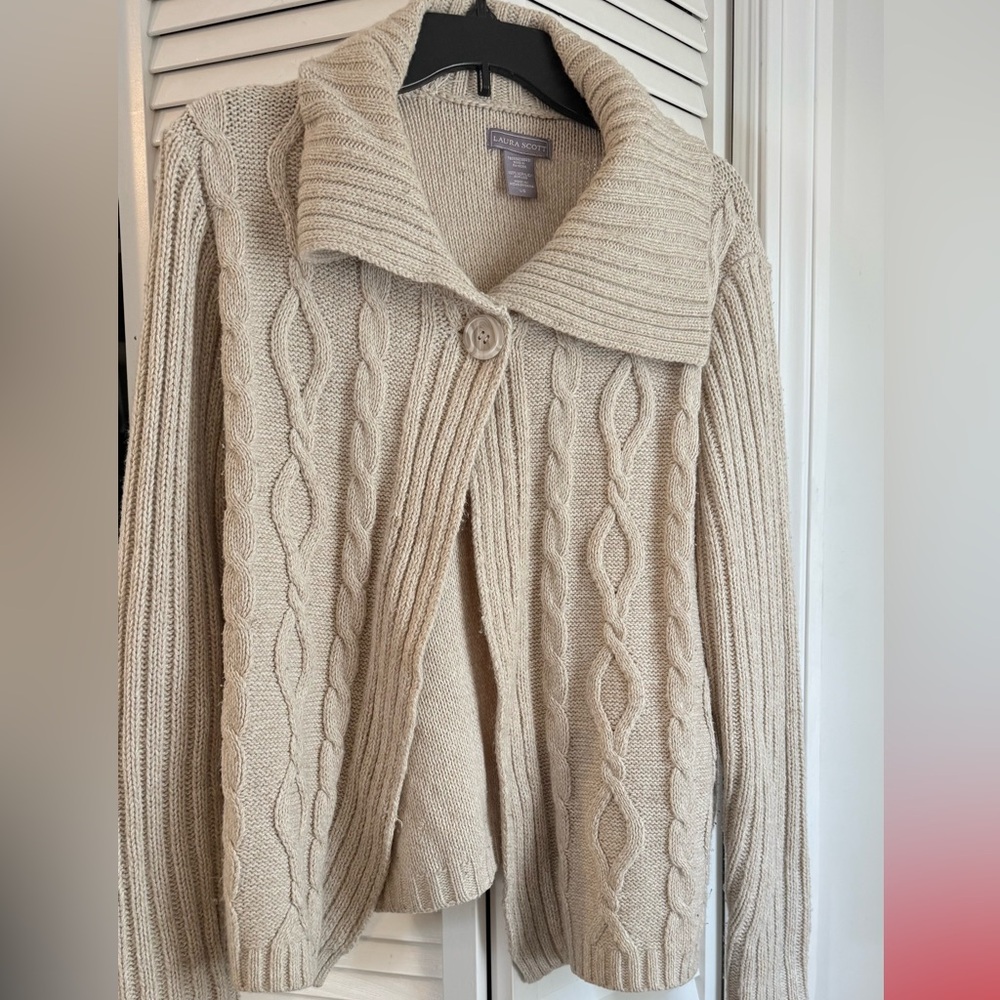 Scott Cable Knit Shawl Collar Cardigan - Beige